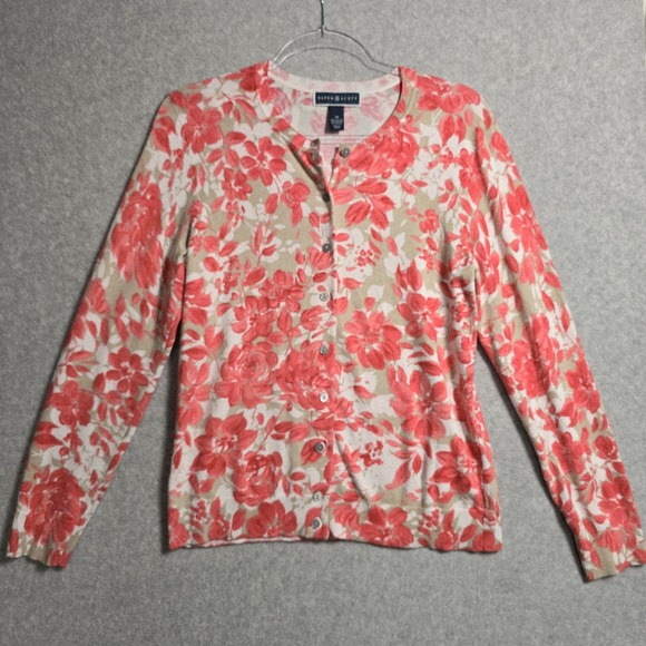 Karen Scott Sweaters - Karen Scott  Women's Size M Cardigan Floral Button Up Long Sleeve Sweater Boho